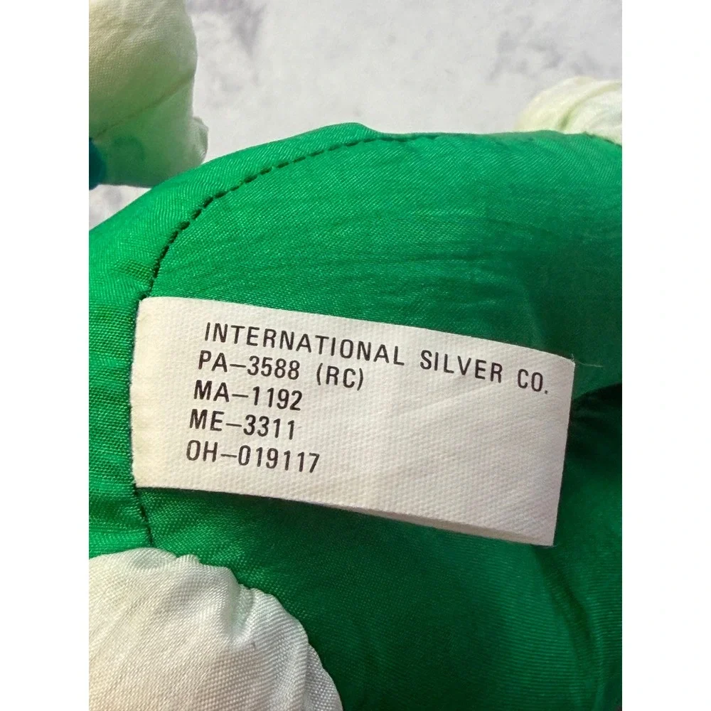 VTG International Silver Co Plush Easter Bunny Rabbit Blue Shirt Green Overalls